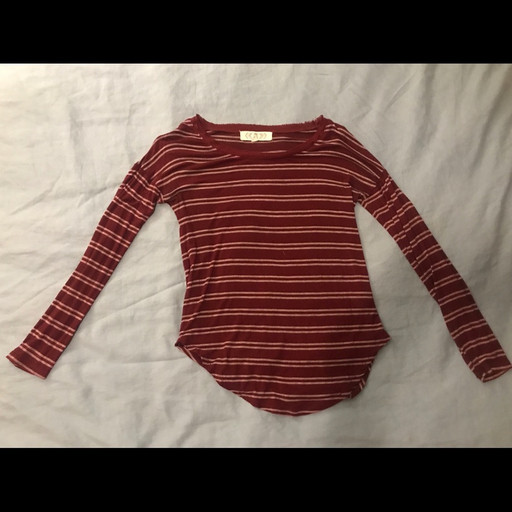 Long Sleeve Maroon and White Striped Shirt